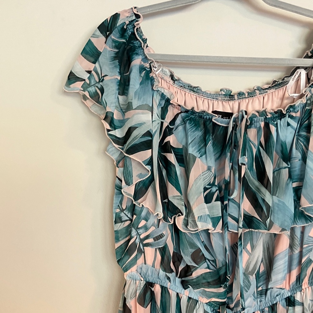 KATE and LILY Tropical Pink and Teal Green Color Summer Maxi Dress Botanical 14 - Picture 2 of 4